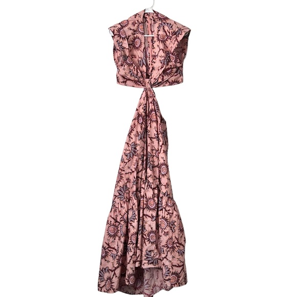 A.L.C. Alexandria Plunging Cutout Pink Floral Midi Dress in Salmon/Red Sz 6 - Picture 2 of 8